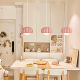 Minimalist 3 Lights Pink Dome Resin Pendant Light Image - 1