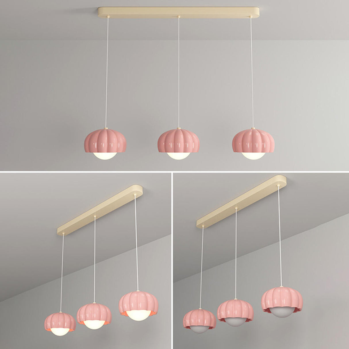 Minimalist 3 Lights Pink Dome Resin Pendant Light Image - 12