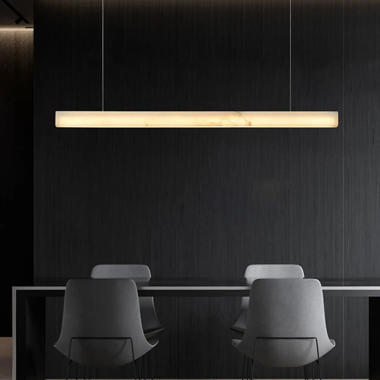 Minimalist Alabaster Linear Pendant Light Kitchen Island Image - 11