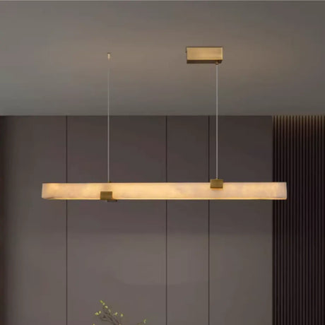 Minimalist Alabaster Slim Linear Pendant Island Light Image - 1