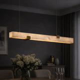Minimalist Alabaster Slim Linear Pendant Island Light Image - 2