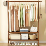 Minimalist Bamboo Brown Storage Garment Rack with Shelves Image - 1