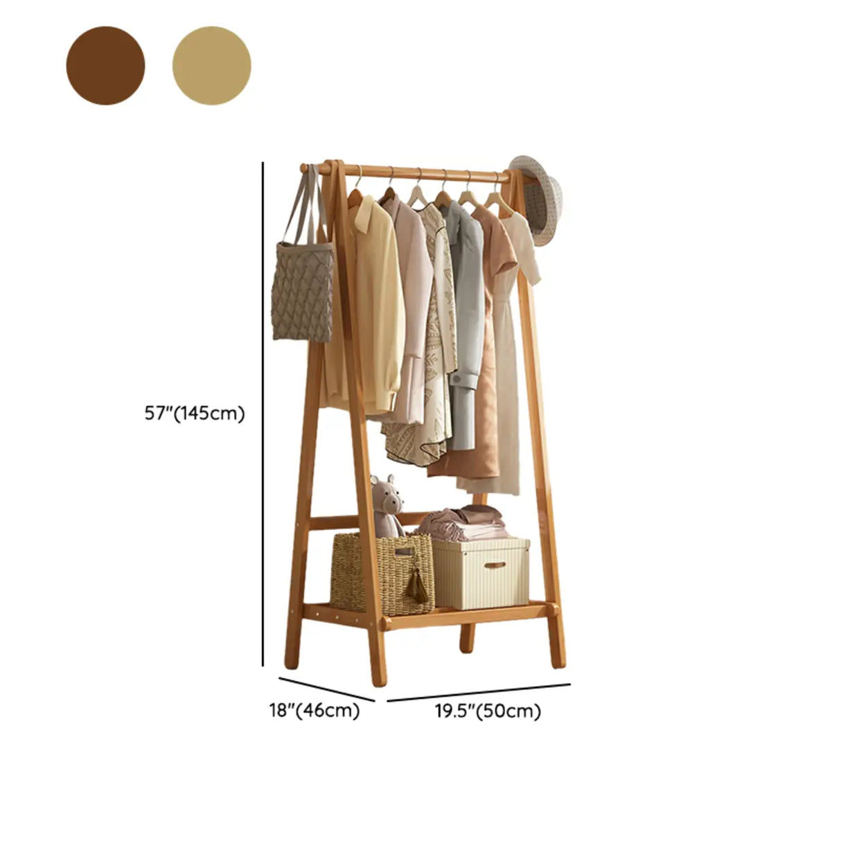 Minimalist Bamboo Brown Storage Garment Rack with Shelves 