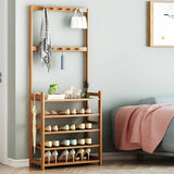 Minimalist Bamboo Garment Coat Rack with Shelves and Hooks Image - 10