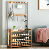 Minimalist Bamboo Garment Coat Rack with Shelves and Hooks Image - 25