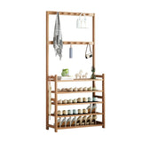 Minimalist Bamboo Garment Coat Rack with Shelves and Hooks Image - 9