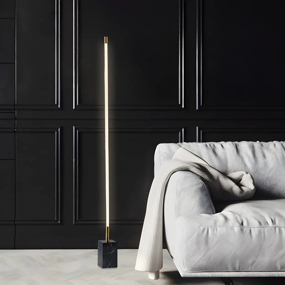 Minimalist Bar Marble Base Living Room LED Floor Lamp Image - 3