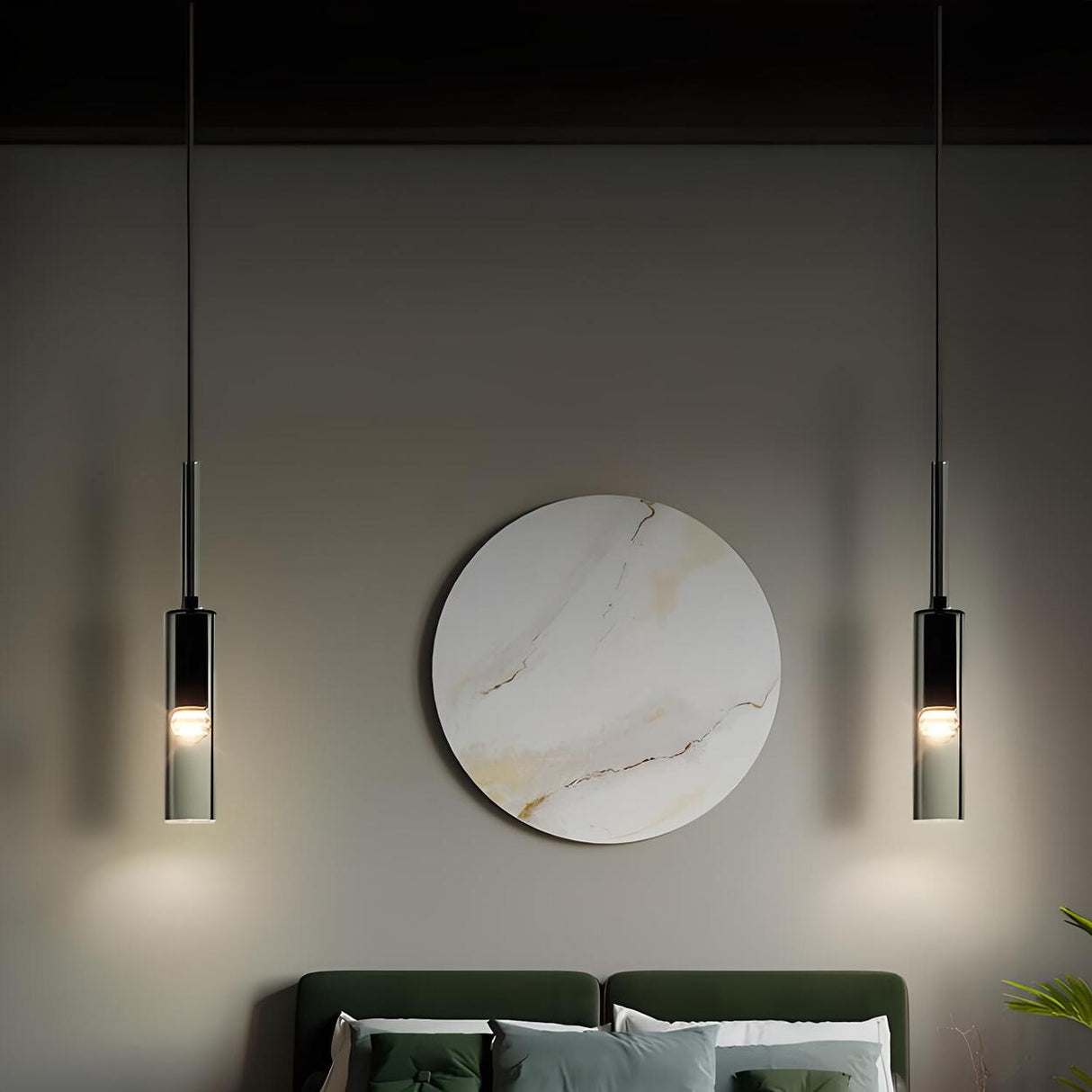 Minimalist Black Crystal Slim Cylinder Bedroom Pendant Light Image - 3