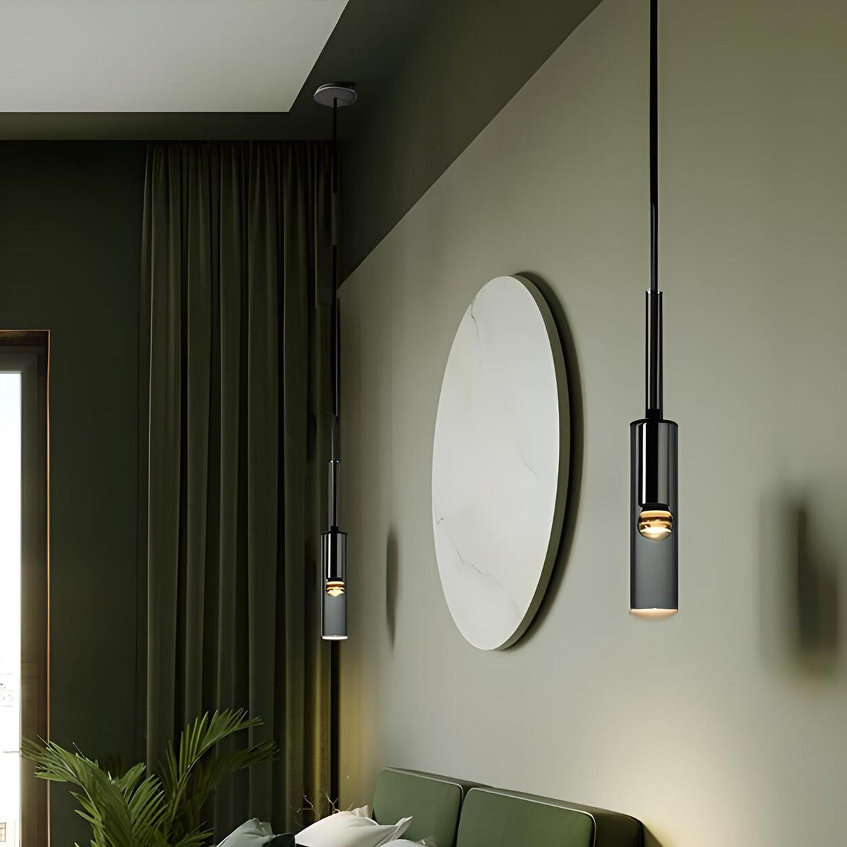Minimalist Black Crystal Slim Cylinder Bedroom Pendant Light Image - 4