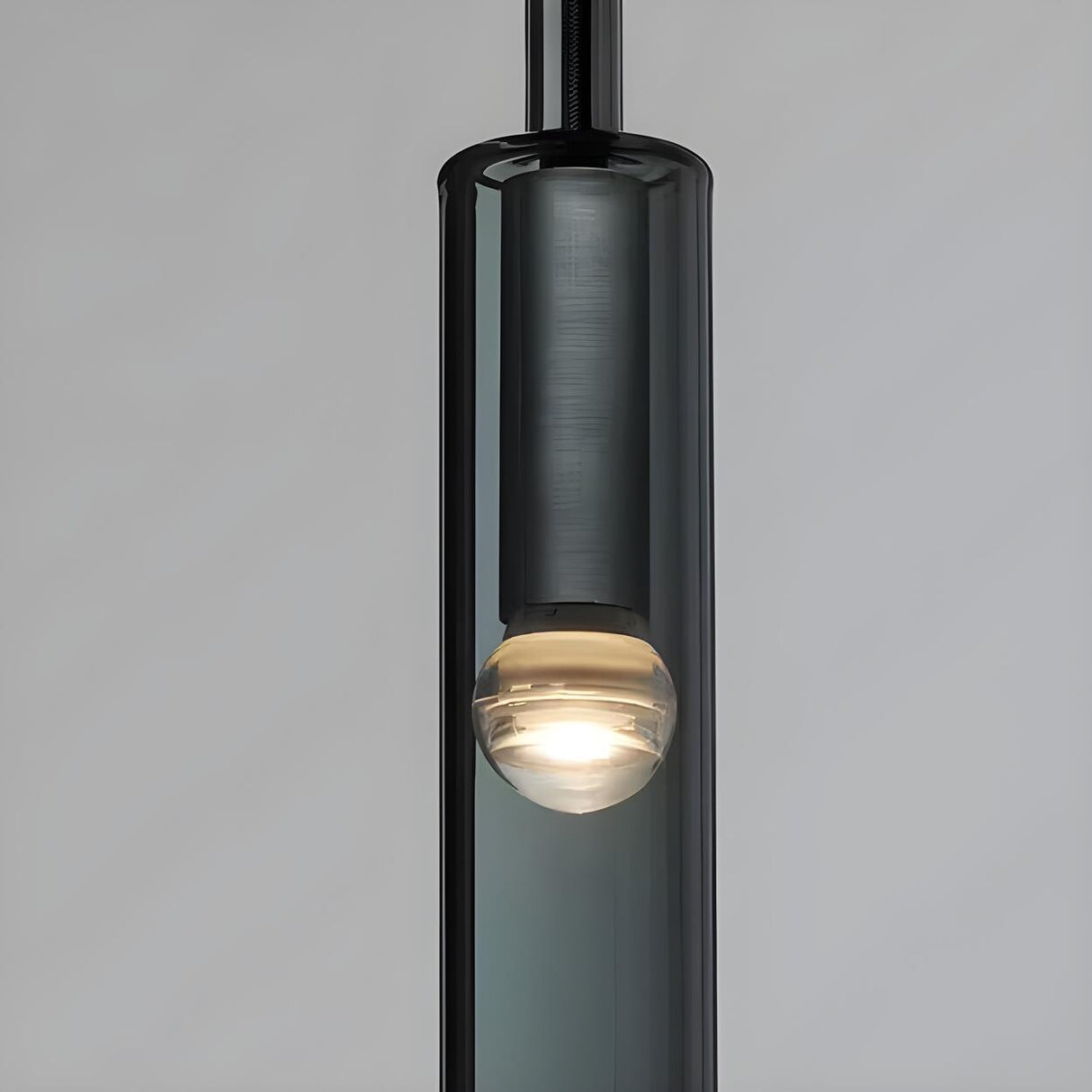 Minimalist Black Crystal Slim Cylinder Bedroom Pendant Light Image - 8
