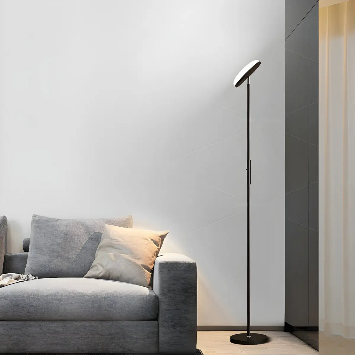 Minimalist Black Disc Adjustable Metal Floor Lamp Image - 1