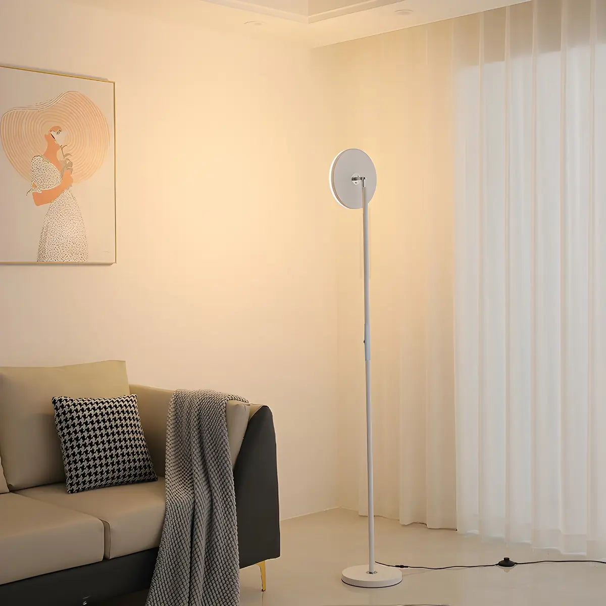 Minimalist Black Disc Adjustable Metal Floor Lamp Image - 6