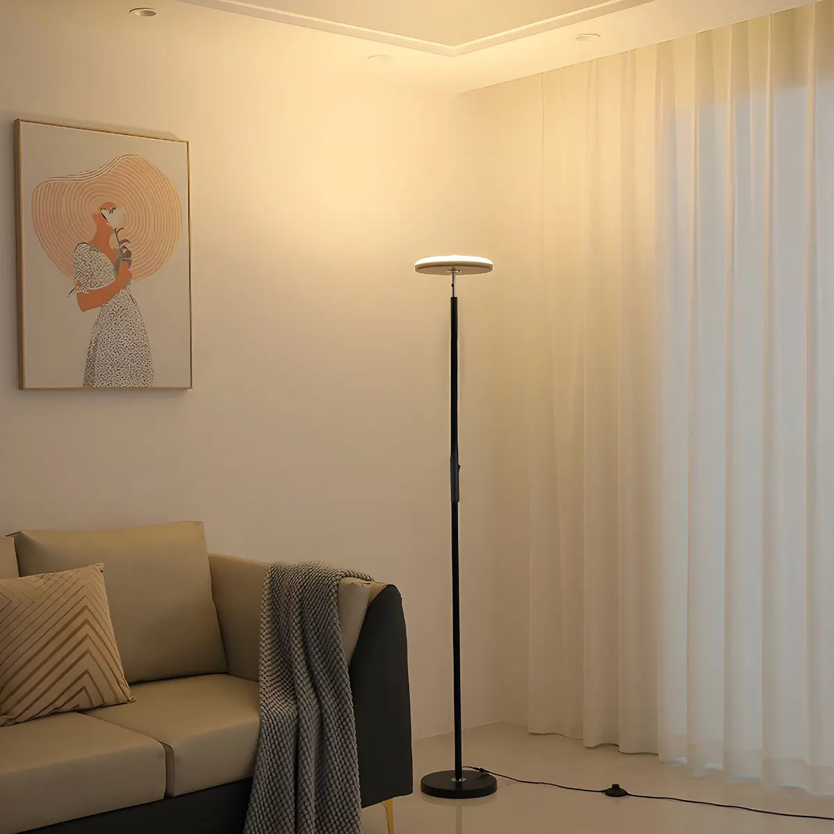 Minimalist Black Disc Adjustable Metal Floor Lamp Image - 8