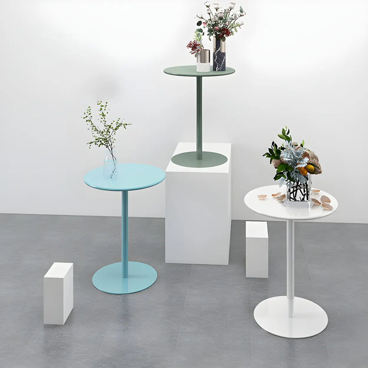 Minimalist Black Finish Round Metal Pedestal Side Table Image - 19