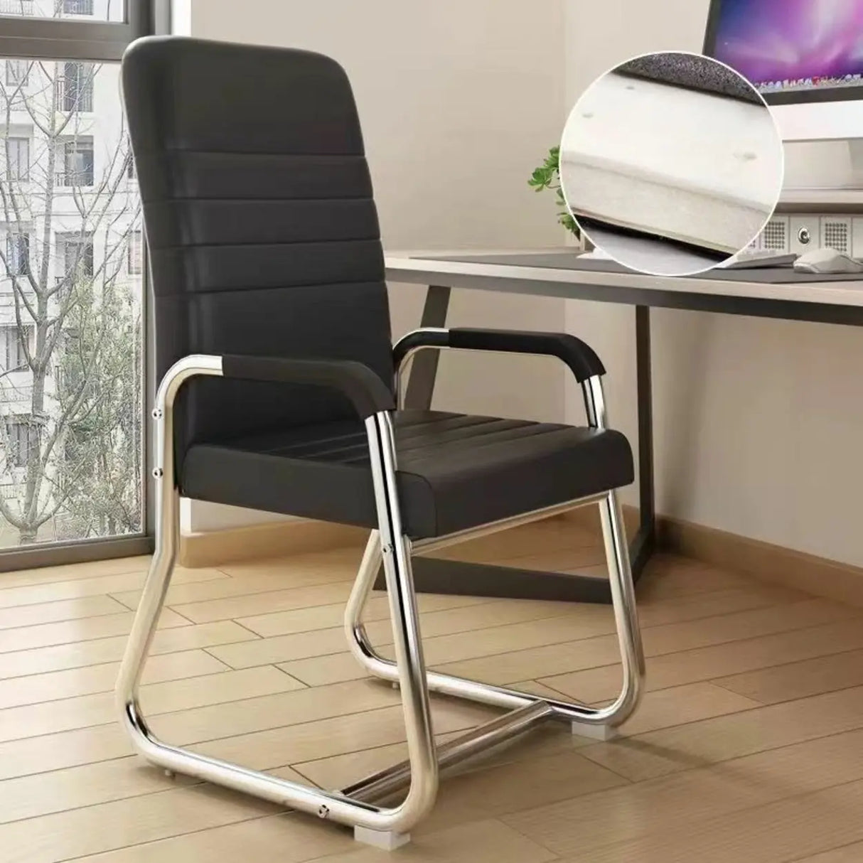 Minimalist Black Fixed Arms Ergonomic Medium Office Chair Image - 12
