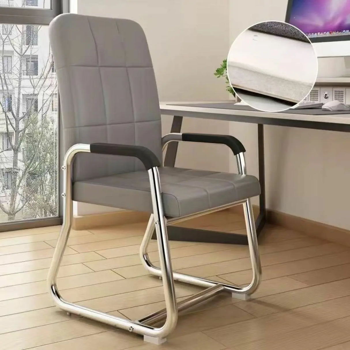 Minimalist Black Fixed Arms Ergonomic Medium Office Chair Image - 14