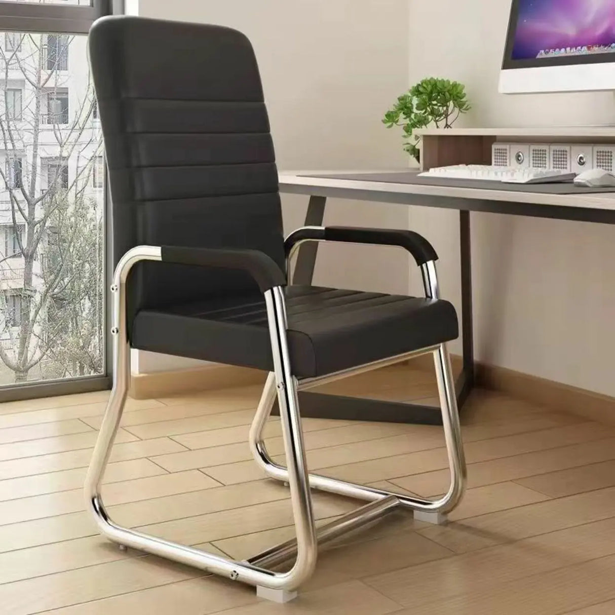 Minimalist Black Fixed Arms Ergonomic Medium Office Chair Image - 18
