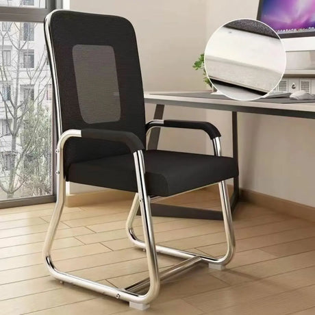 Minimalist Black Fixed Arms Ergonomic Medium Office Chair Image - 2
