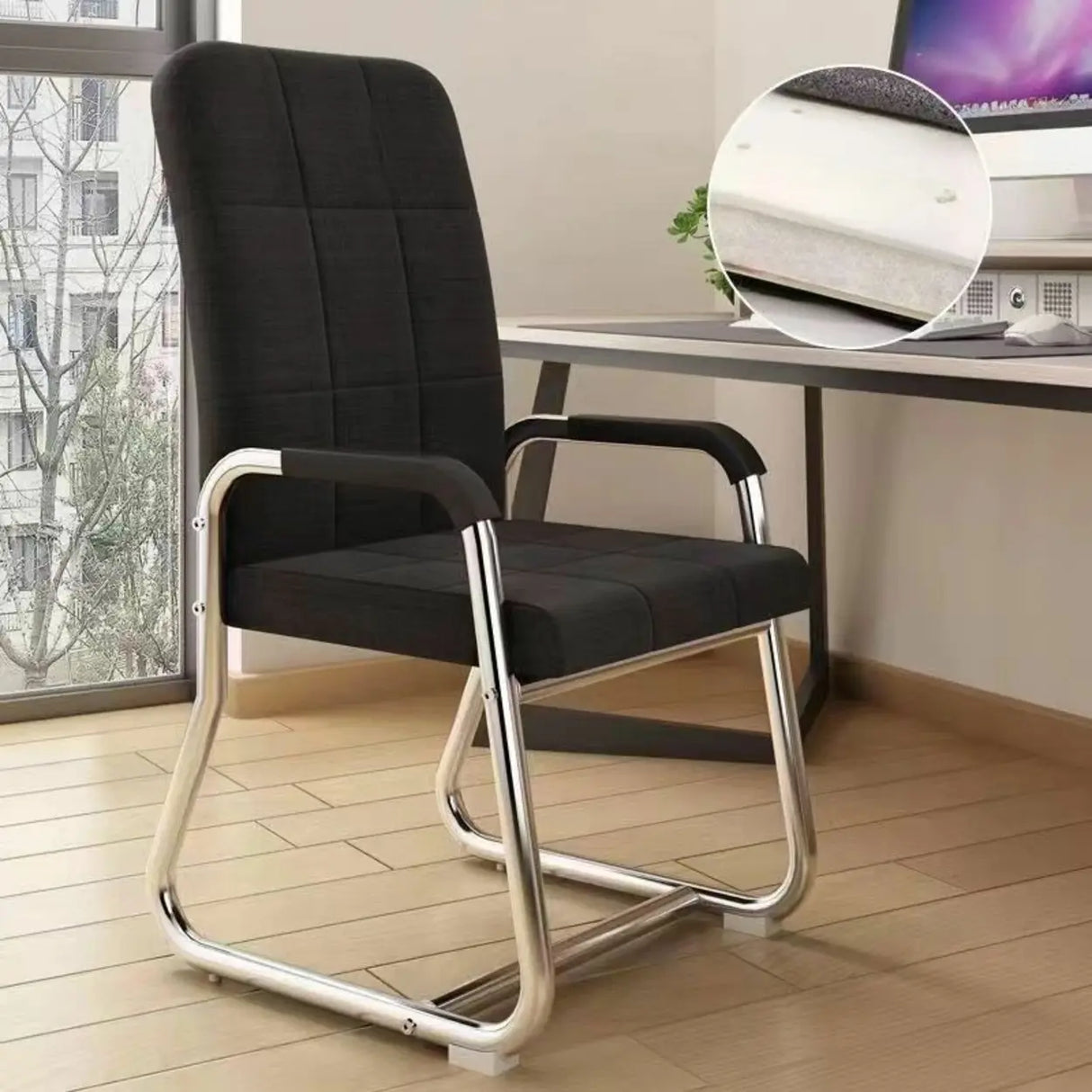 Minimalist Black Fixed Arms Ergonomic Medium Office Chair Image - 20