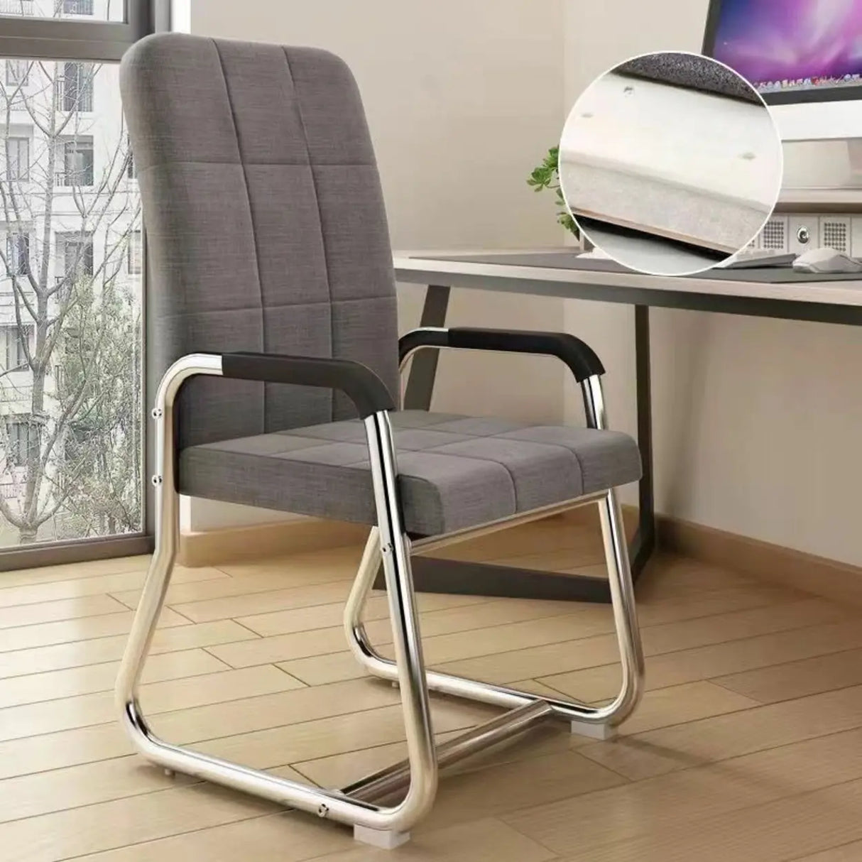 Minimalist Black Fixed Arms Ergonomic Medium Office Chair Image - 21