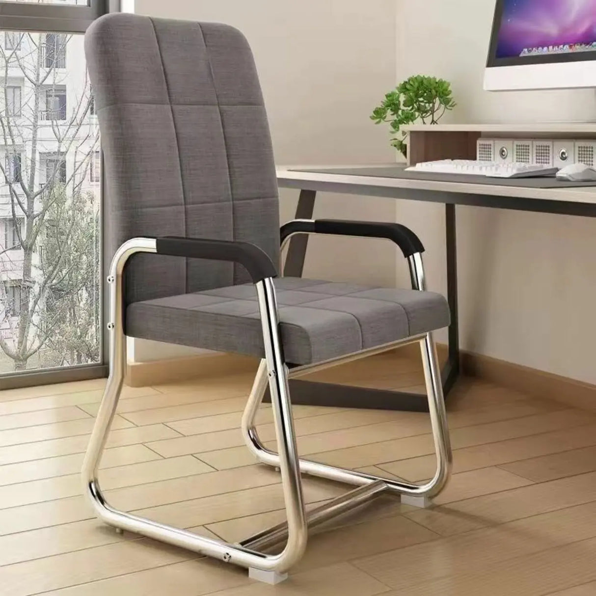 Minimalist Black Fixed Arms Ergonomic Medium Office Chair Image - 23