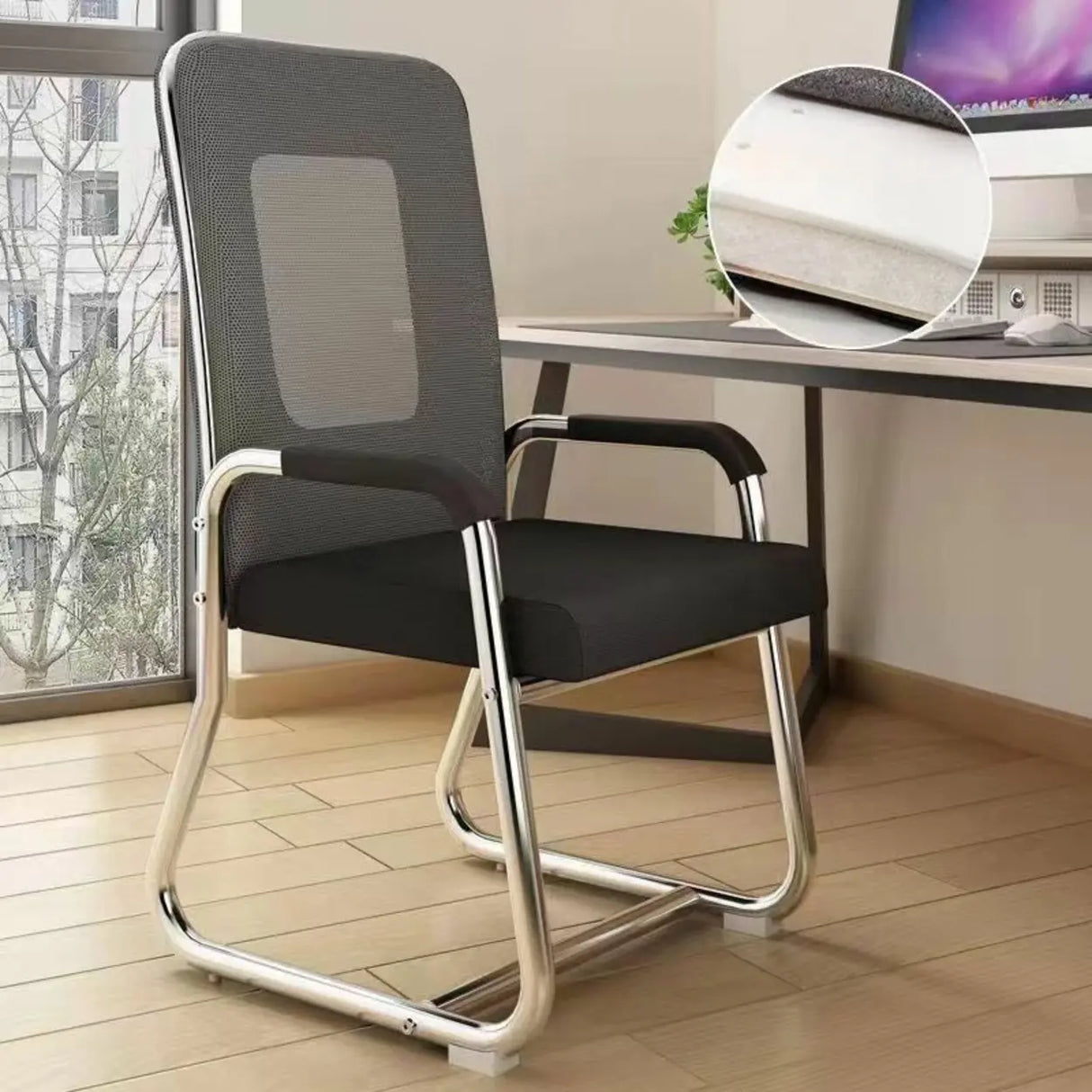 Minimalist Black Fixed Arms Ergonomic Medium Office Chair Image - 3