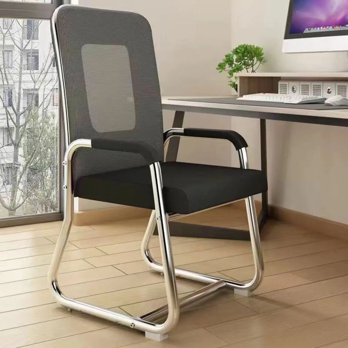 Minimalist Black Fixed Arms Ergonomic Medium Office Chair Image - 7