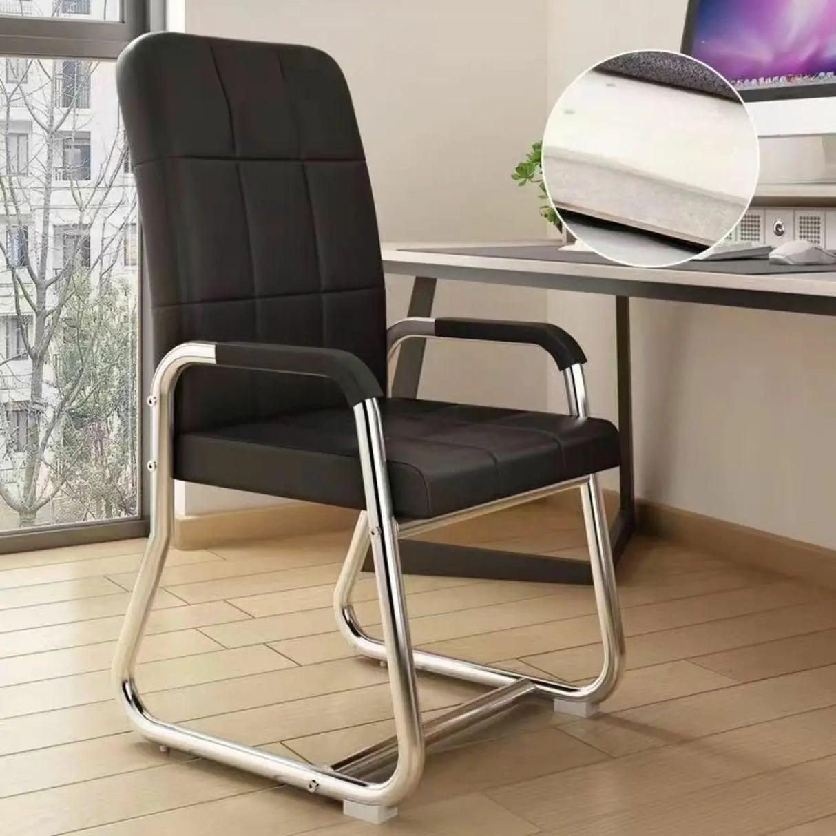 Minimalist Black Fixed Arms Ergonomic Medium Office Chair Image - 9