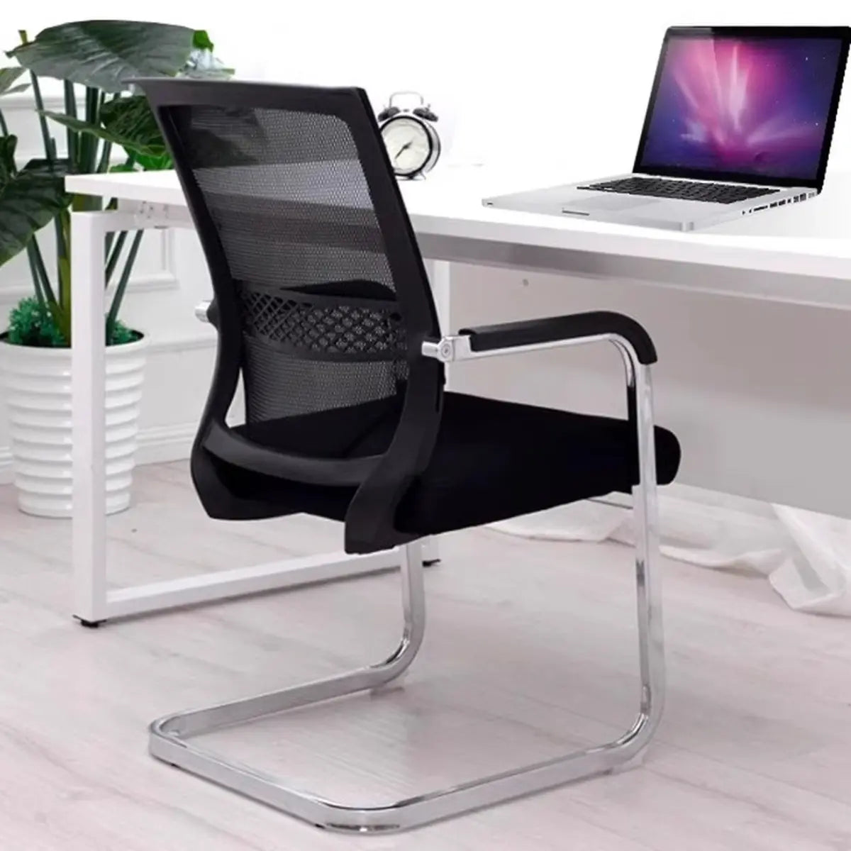 Minimalist Black Fixed Arms Ergonomic Mesh Office Chair Image - 6