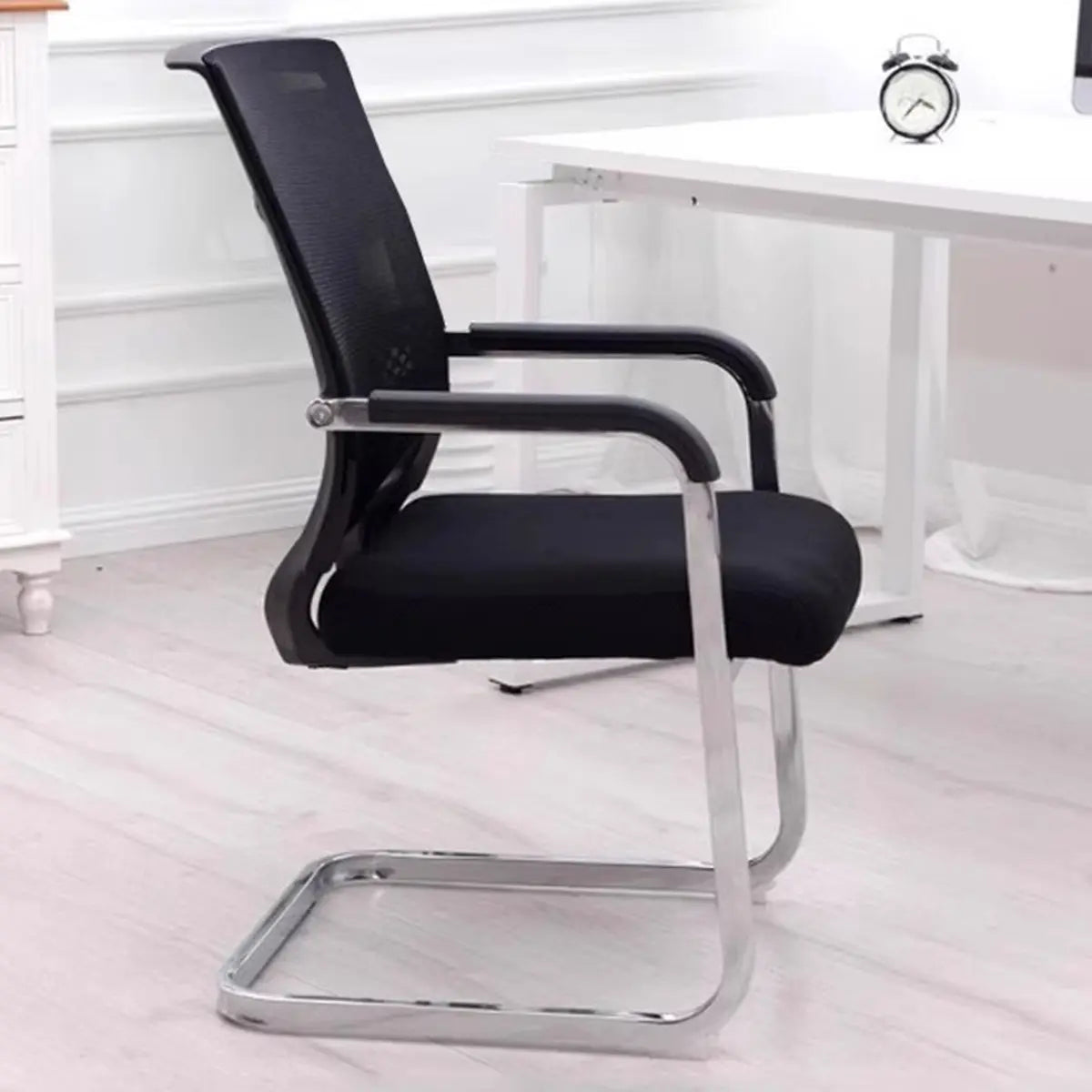 Minimalist Black Fixed Arms Ergonomic Mesh Office Chair Image - 8
