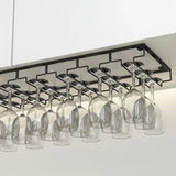 Minimalist Black Hanging Metal Wine Rack Stemware Holder Image - 17