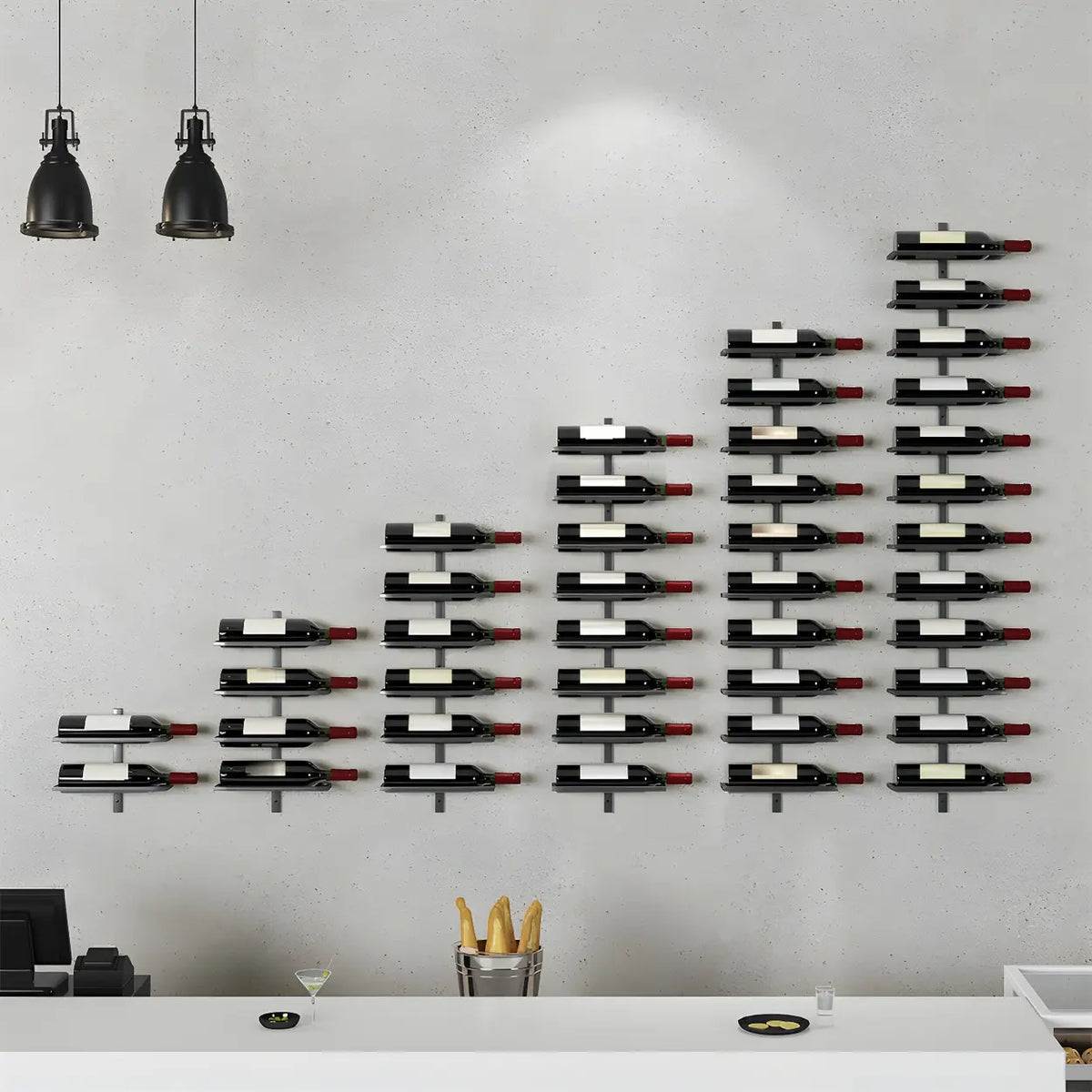 Minimalist Black Metal Floating Wall-Mounted Wine Rack 1-Piece (4 bottles) 11"L x 4"W x 20"H