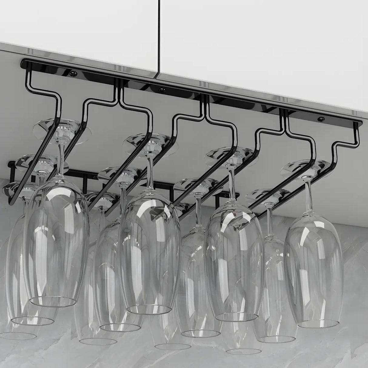 Minimalist Black Metal Hanging Wine Glass Rack Various Sizes Image - 3