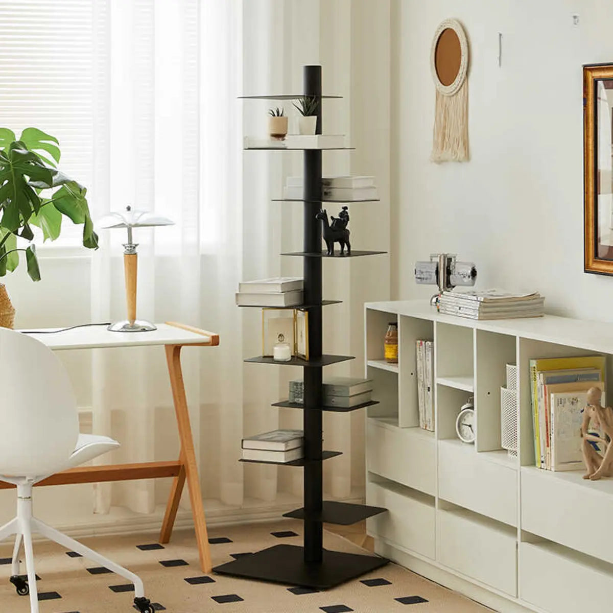 Minimalist Black Metal Tall Spine Display Bookshelf Image - 1