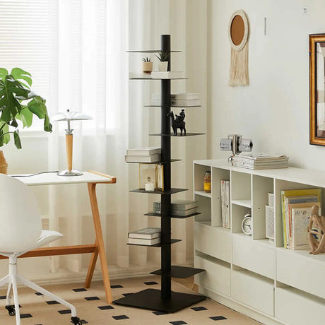 Minimalist Black Metal Tall Spine Display Bookshelf Image - 1