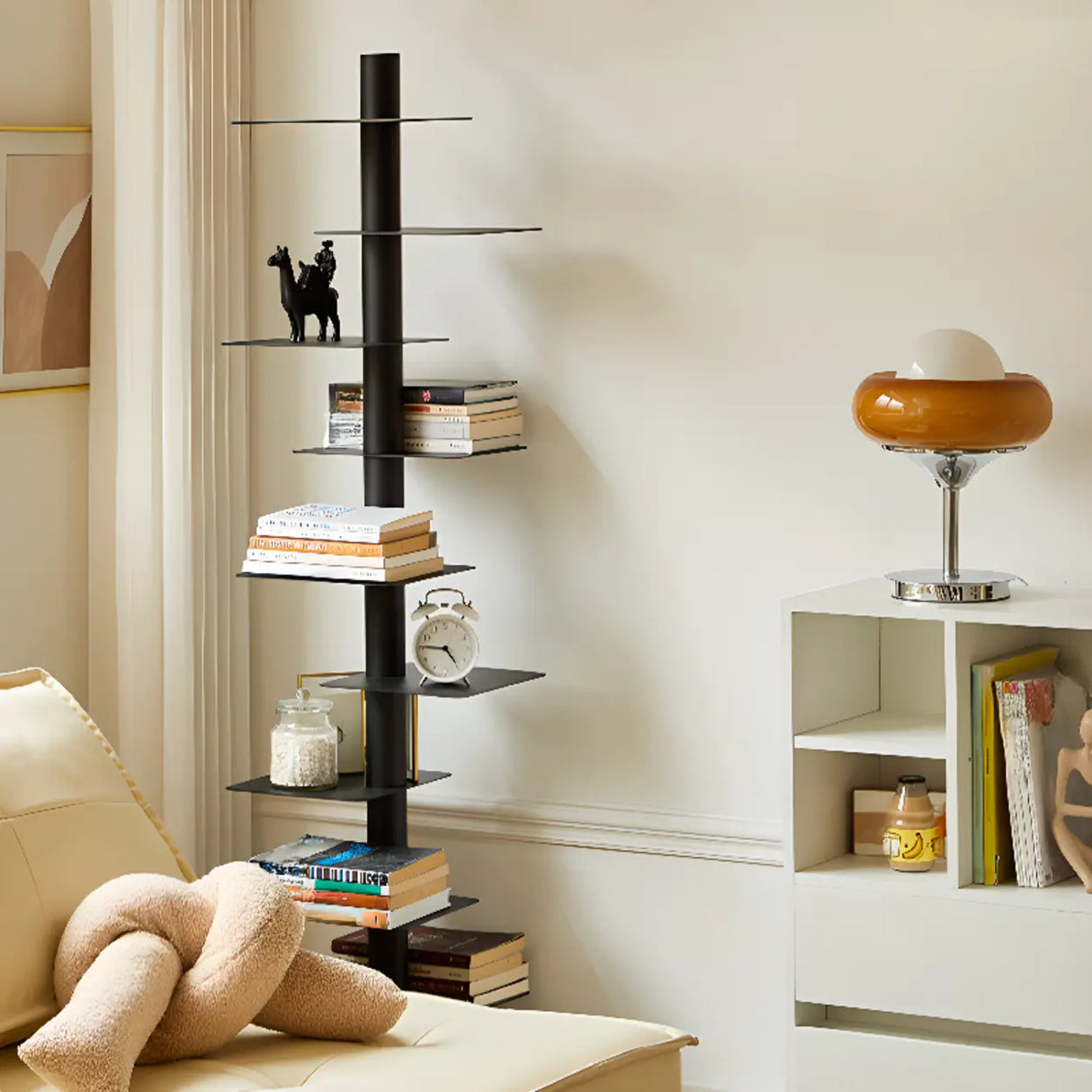 Minimalist Black Metal Tall Spine Display Bookshelf Image - 4