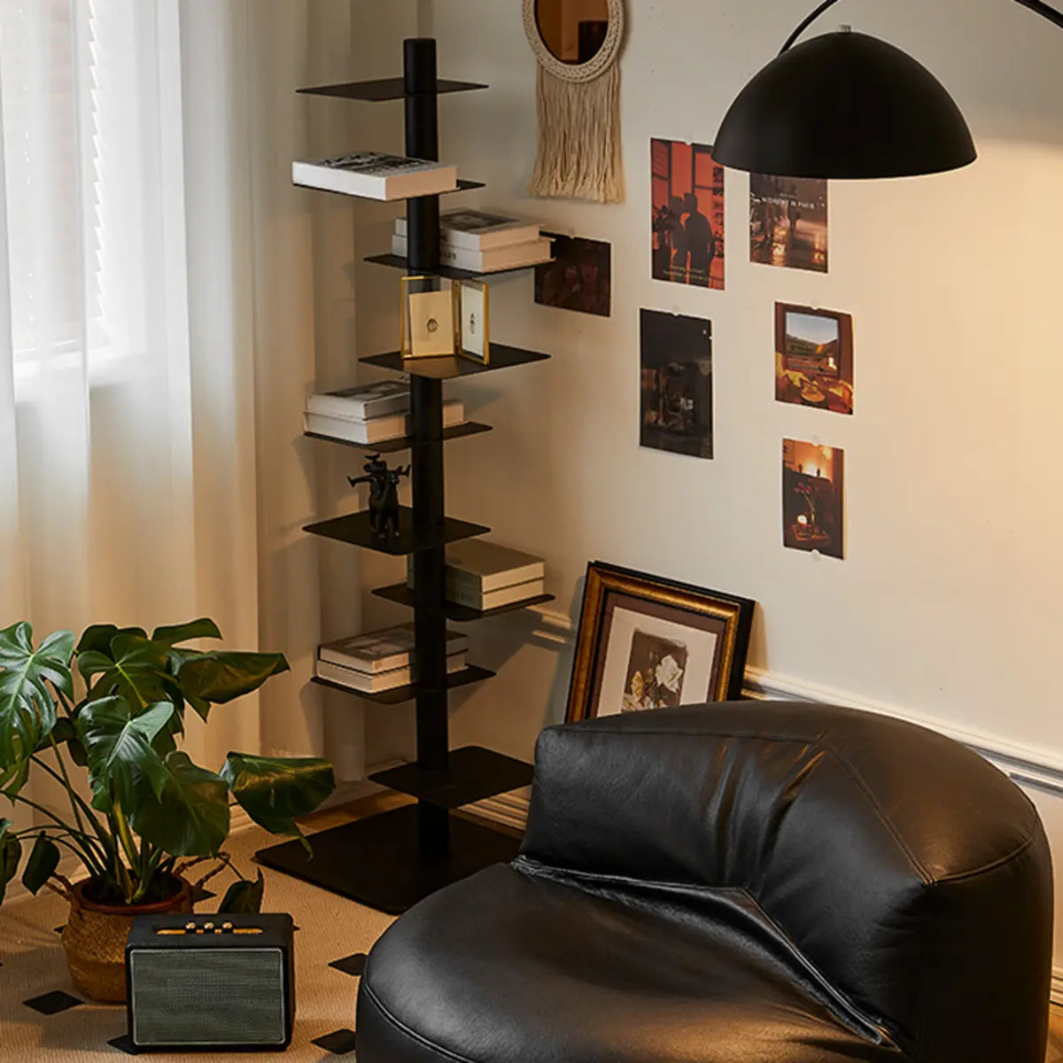 Minimalist Black Metal Tall Spine Display Bookshelf Image - 9