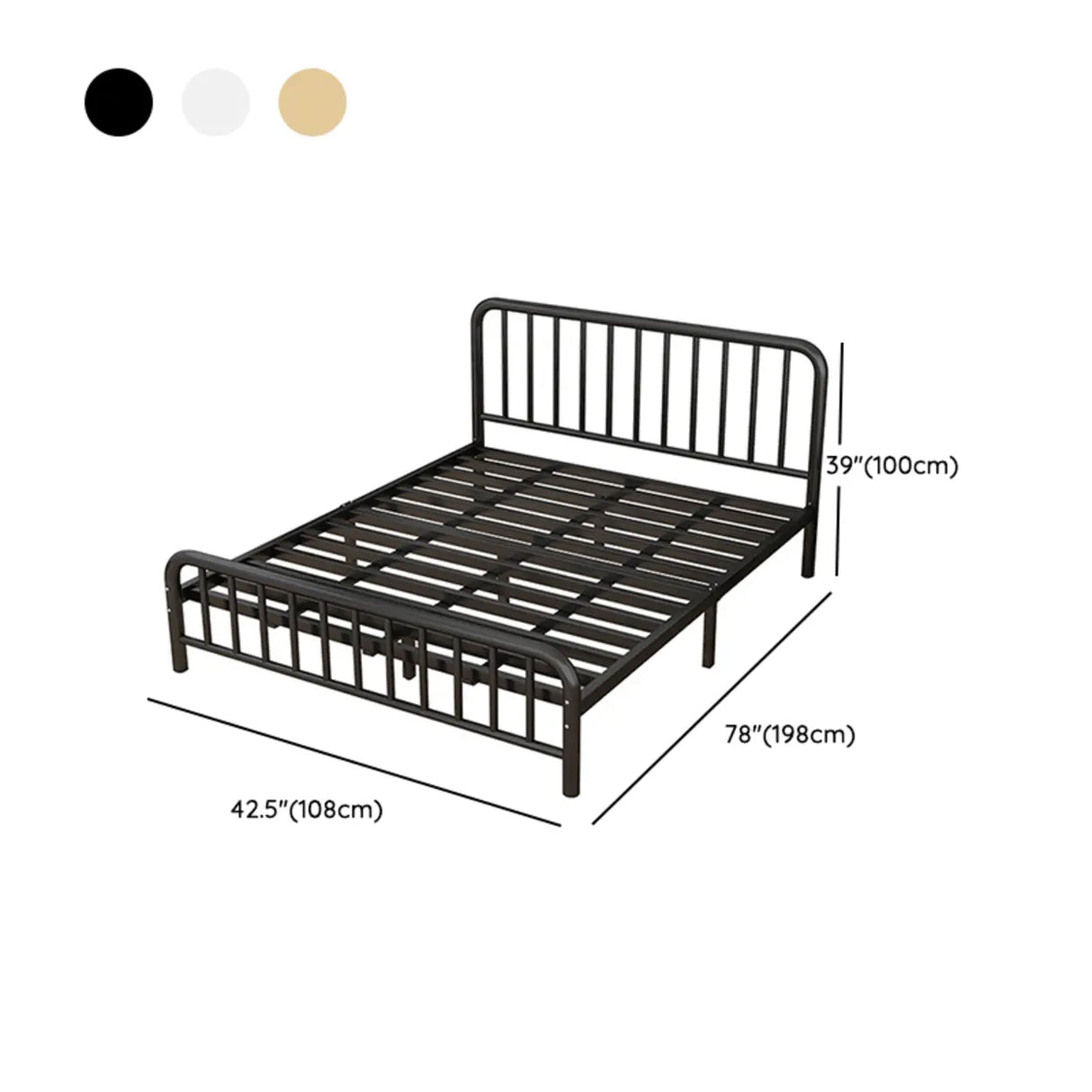 Minimalist Black Queen Metal Slat Bed with Headboard 
