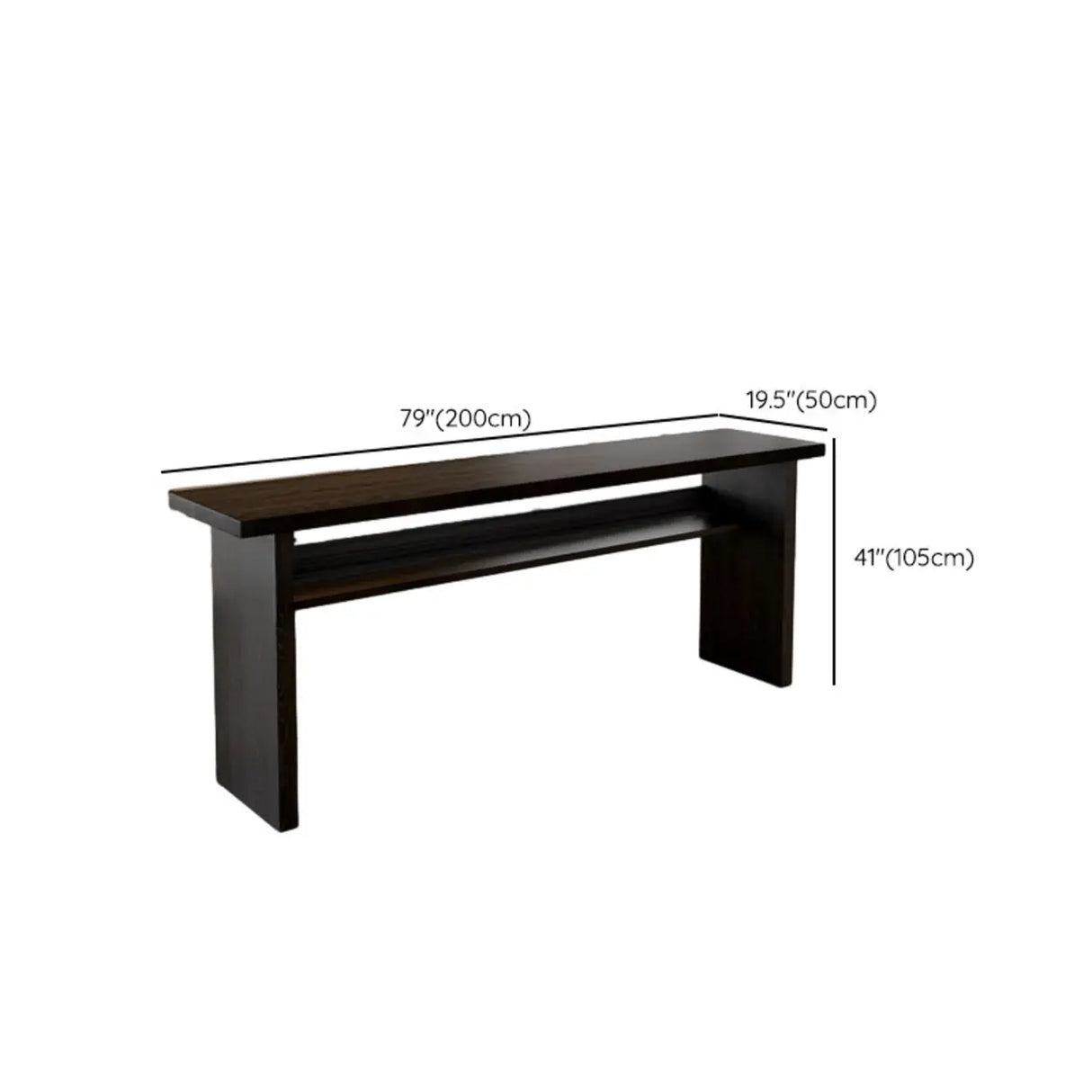 Minimalist Black Rectangular Wood Bar Table with Shelf Image - 13