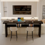 Minimalist Black Rectangular Wood Bar Table with Shelf Image - 3