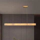 Minimalist Brass Slim Alabaster LED Linear Pendant Island Light Image - 1