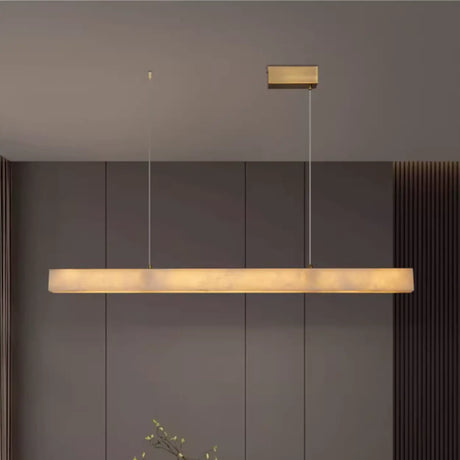 Minimalist Brass Slim Alabaster LED Linear Pendant Island Light Image - 1