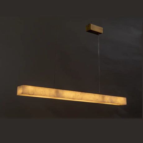 Minimalist Brass Slim Alabaster LED Linear Pendant Island Light Image - 2
