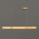 Minimalist Brass Slim Alabaster LED Linear Pendant Island Light Image - 3
