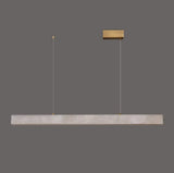 Minimalist Brass Slim Alabaster LED Linear Pendant Island Light Image - 4