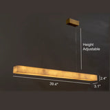 Minimalist Brass Slim Alabaster LED Linear Pendant Island Light #size