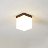 Minimalist Brown Cube Wood Flush Mount Ceiling Light Image - 1