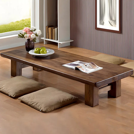 Minimalist Brown Wood Rectangular Four-Leg Coffee Table Image - 1