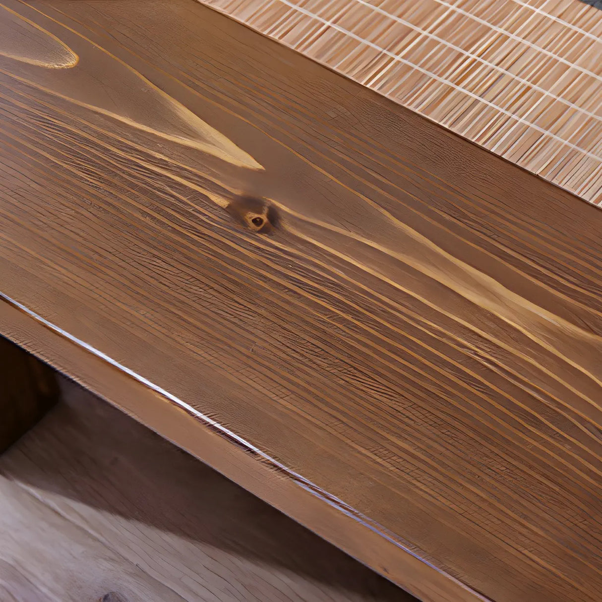 Minimalist Brown Wood Rectangular Four-Leg Coffee Table Image - 13