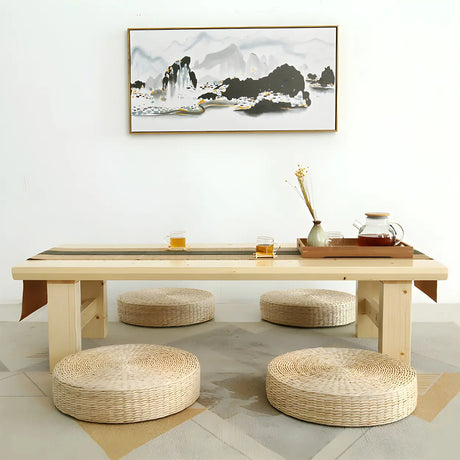 Minimalist Brown Wood Rectangular Four-Leg Coffee Table Image - 2
